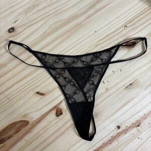 Kiki De Montparnasse Womens Cuffed G String Panty Black Lace Mesh NWOT